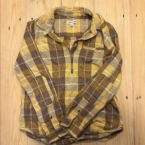 Toad&Co Yellow and Brown Plaid Half-Zip Shirt